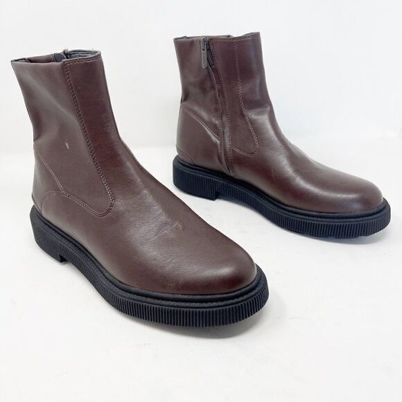 Franco Sarto A-Jinta Faux Leather Brown Lug Combat Boot Booties Size 10 - Picture 1 of 6